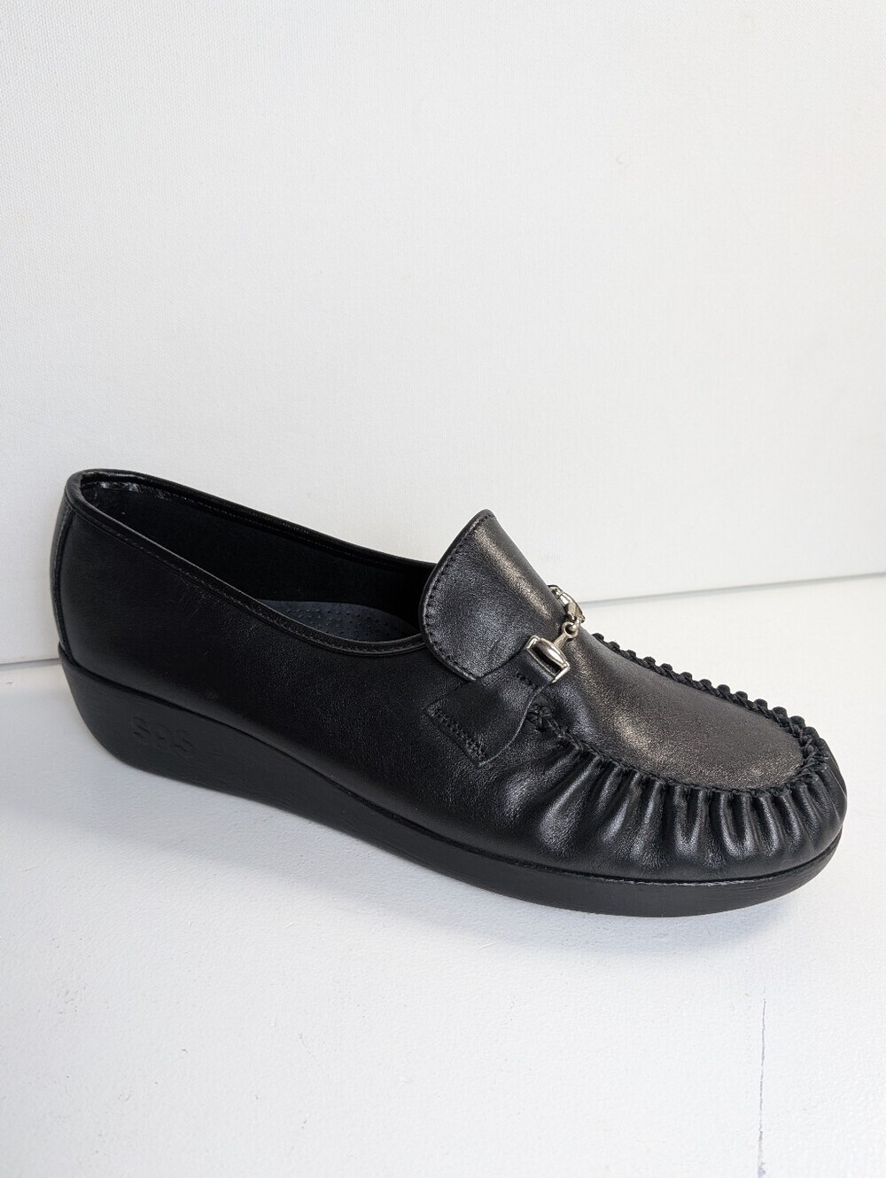 SAS Women's Magical Black Soft Leather Loafers Slip On Size 10 Wedge Heel USA